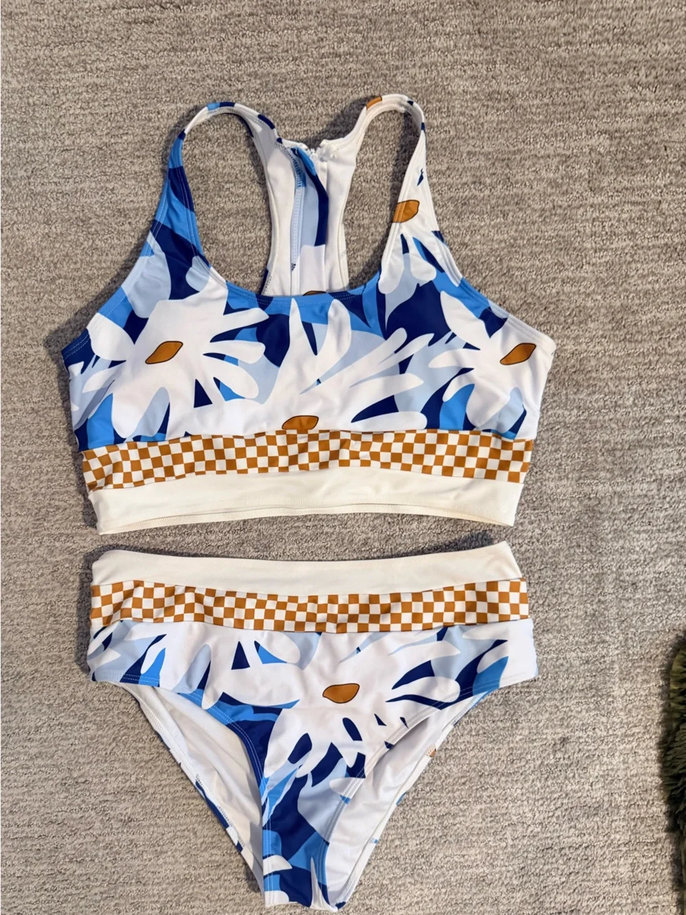 SHEIN Blue White Floral Check Bikini Set
